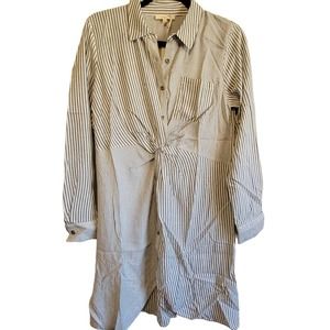 Mystree Womens Tunic Shirt Dress Small Stripes Twist Front Button Front
